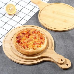 Novo tábua de cozinha redonda de madeira de madeira com alça de madeira maciça fruta de pizza de pizza pode pendurar tábua de corte