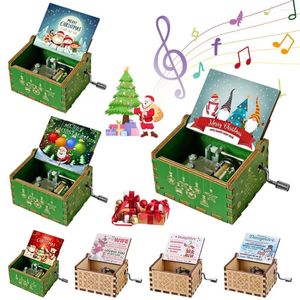 Декоративные фигурки ручной кривошипная музыкальная коробка винтажная рождественская музыка веселые украшения подарки деревянные для мальчиков