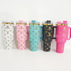 Designer Tumblers de 40 oz de xícara de moda Letters com alça de palha SUS304 AS VAI INOXIMENTE AS VAI ISUSOL TERMOS CAR OFIZE CUST COM CAIXA DE PRESENTE