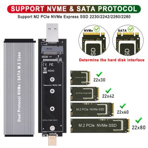 Корпус M.2 NVME Корпус Внешний SSD SATA SATA DISK CASE USB TYPEC DUAL USB3.1 GEN2 10 Гбит/с для M2 NVME PCIE/M.2 SATA