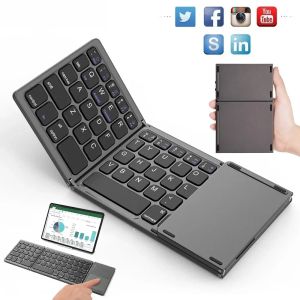 Klavyeler B033 Taşınabilir Mini Bluetooth Kablosuz Üç Katlanır Tasarım Klavyesi Windows için Katlanabilir Dokunmatik Yüzeyli Klavye Android iOS Telefon Tablet