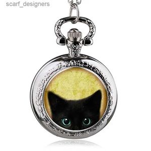 Relógios de bolso Little fofo pendente quartzo de bolso de gato de gato jóias pingentes de pingentes para crianças meninas crianças y240410