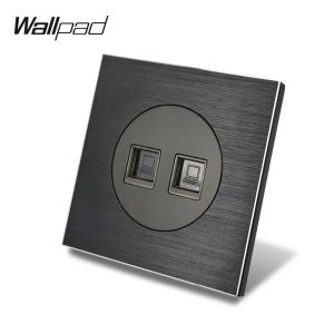 Wallpad L6 Çift 2 X PC Veri Cat6 Ethernet Bilgisayar Duvar Soketi RJ45 Kablolama Çıkış Fırçalanmış Alüminyum Siyah Satin Metal