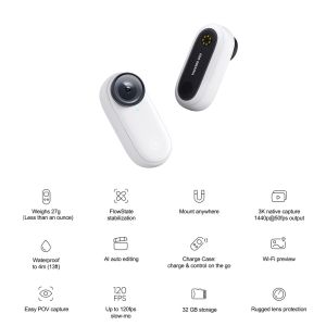 Kameralar Insta360 Go 2 Küçük Mighty Action Camera 1440p 50fps Spor Kamerası IPX8 FlowState Stabilizasyon Uzaktan Kumanda Otomatik Düzenleme WiFi