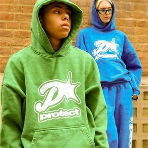 Hip Hop Street Giyim Erkek Kapşonlu Y2K Giyim Mektubu Deseni Basılı Kadın Kapşonlu Ceket Top 2000'ler Moda Sweatpants Coat 240401