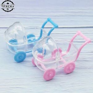 6 adet/set yaratıcı plastik mini bebek arabası Bassinet şeker kutuları şeffaf net hediye kutusu bebek duş doğum günü partisi dekor