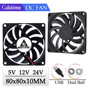 Soğutma 2 PCS GDSTIME FAN DC 5V 12V 24V FAN 80X10MM 2PIN 3PIN USB PC Fırçasız Kılıf Soğutma Fanı 8cm 8010 Dizüstü Bilgisayar CPU Soğutucu Fan