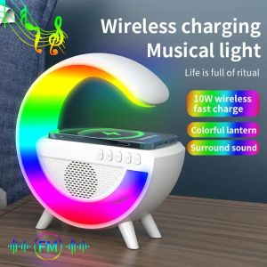 Şarj Cihazları Küçük G LED Akıllı Masa Gece Işığı BT Müzik Oyuncu Masa Hoparlörü RGB Alarm Saat Lambası Şarj Cihazı Kablosuz Hızlı Wirele U6W2
