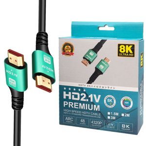 HDMI 2.1 Kablo Yüksek Hız 19+1 Saf Bakır 8K 4K 2K HDTV 2.1V 60Hz Destekler 4320p 1080p 3D Ethernet Altın Kaplama V2.1 TV Oyunu Kutusu Monitörü Projektör için PC Hattı Projektör