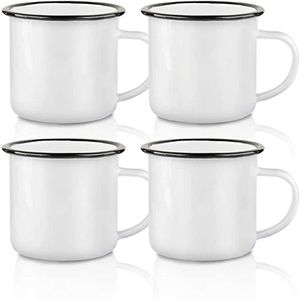 Kupalar 12oz süblimasyon boş beyaz emaye kupa ile siyah jant transfer ile kupa süt kahve kupa bardağı toplu toptan fiyat 240410
