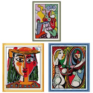 Joy Sunday damgalı çapraz dikiş kiti Picasso'nun boyama desenleri 14ct 11ct sayılan kumaş el yapımı Diy nakış iğnesi setleri