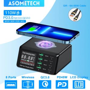 Chargers 8 Port LCD Quick Charge USB Charger Wireless Chargers PD USB C быстрое зарядное устройство для iPhone 13 12 Pro iPad MacBook Air Samsung Xiaomi