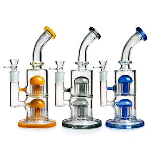 Cam su bongs 11 inç yağ dab teçhizat renkli dudaklar cam bong çifte 8 kollar percolator sigara içme boruları fıskık su borusu sigara içme bongs