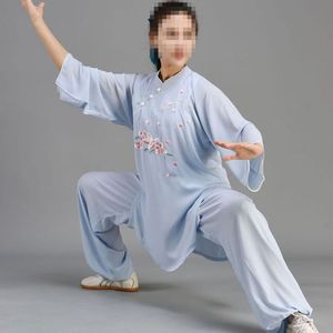 Новый индивидуальный весенний/летний синий/розовый спектакль Wushu Suits Tai Chi Taiji Flower Embroidery форма