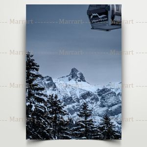 İsviçre Alpleri Kayak Merkezi Peyzaj Fotoğraf Baskıları İsviçre Peyzaj Duvar Baskı Karlı Dağlar Tuval Boyama Ev Dekorasyonu