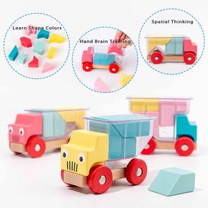 Kids Wooden Truck Toys Montessori Espaço Educacional Pensamento Lógico Treinamento para Carregando Truques Pais-Cresdores Para Crianças Para Crianças