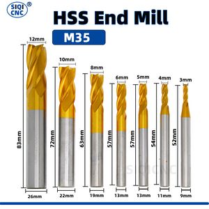 HSS M35 4321 Набор фрезерного резания 1,5-12 мм Конечный мельница Титановый покрытие 4 флейта маршрутизатор с ЧПУ для металлической стали и древесного инструмента