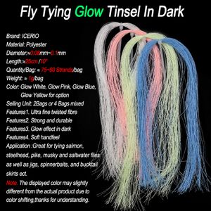 Icerio Fly Blying Twisted Glow Tinsel в темной светящейся линии для привязки щуки соленой воды летит джиг рыбацкая приманка Спиннербейты