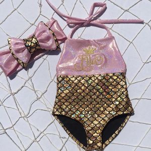 Yaz Yeni Denizkızı Mayo Kızlar Bir Parça Mayo Bikini Çocuk Yüzme 2 PCS Bikini Bankası Takım Sim yapılabilir Kostümler 3m ila 3y