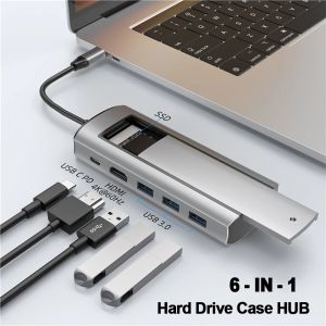 Hubs USB C Hub Typec в USB -адаптер 6 в 1 док -станции M.2 SSD NVME SATA Case 4K 60 Гц HDMICATAILE PD 100W USB 3,0 Сплиттер