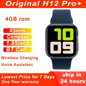 Смотрите H12 Pro Plus Amoled Smart Watch Men Men Women 4GB ROM 45 мм 1.95 '' NFC Compass BT Call Smart Wwatch всегда на дисплее Sport Watch