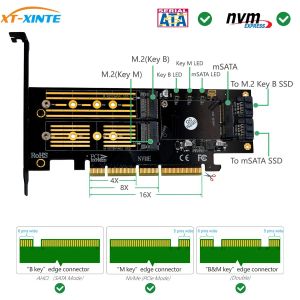 Kartlar XTXINTE 3, 1 MSATA ve M.2 NVME SATA SSD için PCIE 4X PCIE 3.0 4.0 ve SATA3 Adaptör Dönüştürücü Yükseltici Kartı M Anahtar B Anahtarı
