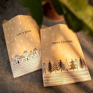24SETS Vintage Kraft Kağıt Poşetleri Noel Baba Elk Mutlu Noel Hediye Çantaları Noel Partisi Çanta Çantaları Şeker Kurabiye Ambalaj Malzemeleri