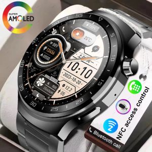 Watches 2023 Yeni AMOLED ekran Akıllı Smartwatch Erkekler NFC Access Control Voice Assistant Bluetooth Talk Blood Oxygen IOS Android için Saatler