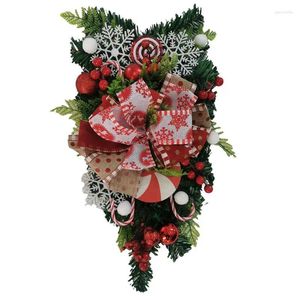 Dekoratif çiçekler Noel çelenkler 21 inç kırmızı ve beyaz şeker kamışı yağma baş dow çelenk ön kapı asılı duvar ev dekorasyon