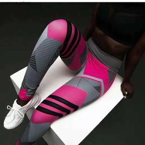 Yoga kıyafetleri artı boyutu fitness giyim kadınları elastik spor tozlukları gradyan renk şeritli baskı egzersizi push up leggins drophip y240410