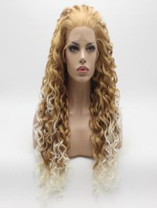 Iwona Hair Curly Long Money Blonde Blonde White Ombre Wig 1827HR1001 Термостойкий, устойчивый к наполовину