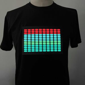 Erkek Tişörtleri Sıcak Satış Partisi Ses Aktif Işık Up LED El Panel Ses Etkinleştirilmiş Yanıp Sönen LED Panel T-Shirt J240409