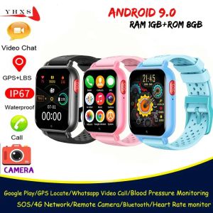 Saatler Android 9 Akıllı 4G Yaşlı Kid Öğrenci Kalp Hızı Kan Basıncı Monitörü GPS İzi Video Çağrısı SOS Telefon Smartwatch Saat