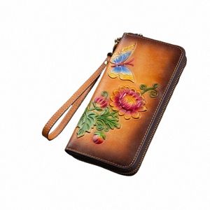 Motaora kadın retro cüzdan gerçek deri vintage çanta kadınlar Çin tarzı kabartmalı kart tutucu bayanlar gündelik kadın debriyaj d2a6#
