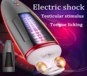 Электрический удар вибрации мужской мастурбатор Реалистичный влагалище облизывает электрическую стимуляцию яичка мастурбация секс игрушки для Men9758158