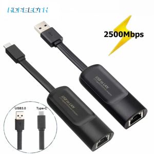 Карты 2,5 Гбит / с USB3.0 Тип C Ethernet Gigabit Adapter 2500 Мбит / с USB 3.0 в RJ45 LAN LAN Wired Card Cantrater для Win Mac Laptop PC