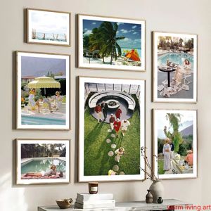 Poster Palm Springs Poster Poster Retro Parasol Beach Wall Art dipinto Muro Slim Aarons Fotografia per decorazioni per soggiorno