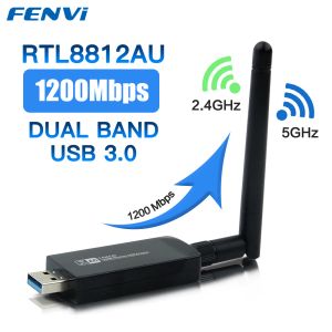 Kartlar Çift Bant 1200Mbps USB RTL8812au Kablosuz AC1200 WLAN USB3.0 WiFi LAN Adaptör Dongle Dongle 802.11ac Dizüstü bilgisayar masaüstü için anten ile