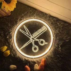 Парикмахерский салон неоновый знак легкий 3D гравюра неоновой светодиодной знак парикмахерской свет светлый знак открытый приветственный светодиодный светодиодный лампок на стене 240407