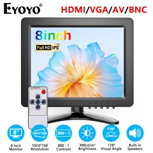 PC/Dizüstü Bilgisayar/Oyun/Güvenlik CCTV Sistemi için Eyoyo EM08K 8 inç küçük harici monitör, 1024x768 IPS ekran HDMI/VGA/AV/BNC girişi