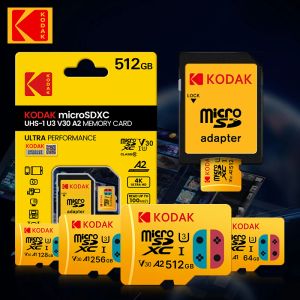 Карты оригинальная карта памяти Kodak 128GB U3 4K Micro SD Card 256 ГБ SDHC UHSI C10 A1 V30 512GB TF Trans Flash MicroSD с адаптером