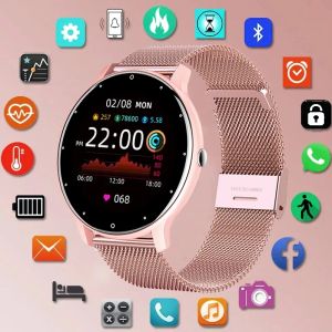 Watches 2023 Akıllı Saat Bayanlar Tam Dokunmatik Ekran Spor Fitness Android IOS için su geçirmez Bluetooth Call Hatırlatıcı Akıllı Swatch Erkekler