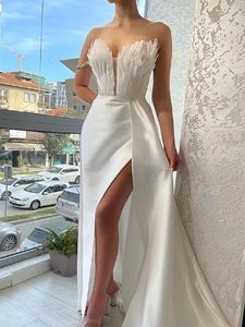 Parti Elbiseleri Kadın Seksi V Yastık Denizkızı Tüyler Kolsuz Kat Uzunlukta Resmi Gece Elbise/Gelin Düğün Promu Gowns