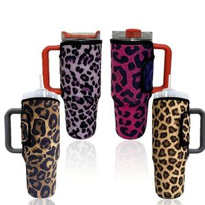 40 onças de copos de leopardo com maçaneta de palha de palha garrafas de água grandes canecas de canecas de aço inoxidável de aço inoxidável Termos de xícara de camping de carro