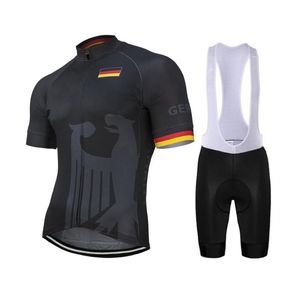 Alemanha Homens Summer Summer Black Cycling Jersey Set Bike Road Mountain Race Tops Bicycle Wear Cycling Conjunto 9D Gel Breathable233Q