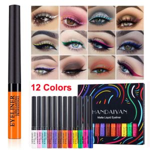 Eyeliner Renkli Eyeliner Seti Mat Sıvı Eyeliner Parlak Renk Eyeliners 12 Renk Su Geçirmez Yüksek Pigmentli Neon Göz Astar Kalem Marka