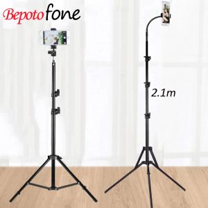 Tripodlar 1.2/1.6/2.1m Taşınabilir Alüminyum Telefon DSL Kamera Canlı Tripod Stand Dijital Kamera Montajı Tripod Destek İPhone için LED Işık