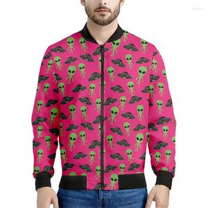 Erkek Ceket Karikatür UFO Uzaylı Grafik Fermuarı Ceket Erkekler İçin 3D Baskılı Sweatshirt Üstler Serin Uzun Kollu Sokak Bombacılığı