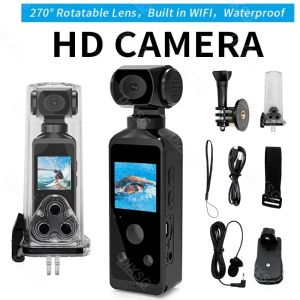 Kameralar 4K HD Cep Eylem Kamerası 270 ° Döner Wifi Mini Spor Kamerası Kask Seyahat Bisiklet Sürücüsü Kaydedici İçin Su Geçirmez Kılıf