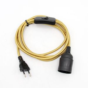 AC 220V 2 -метровой шнур питания ЕС с включенным/выключателем выключателя E27 Держатель лампы Текстильный кабельный шнур для подвесного светового шнура